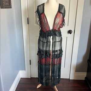 Free People plaid front tie cover up